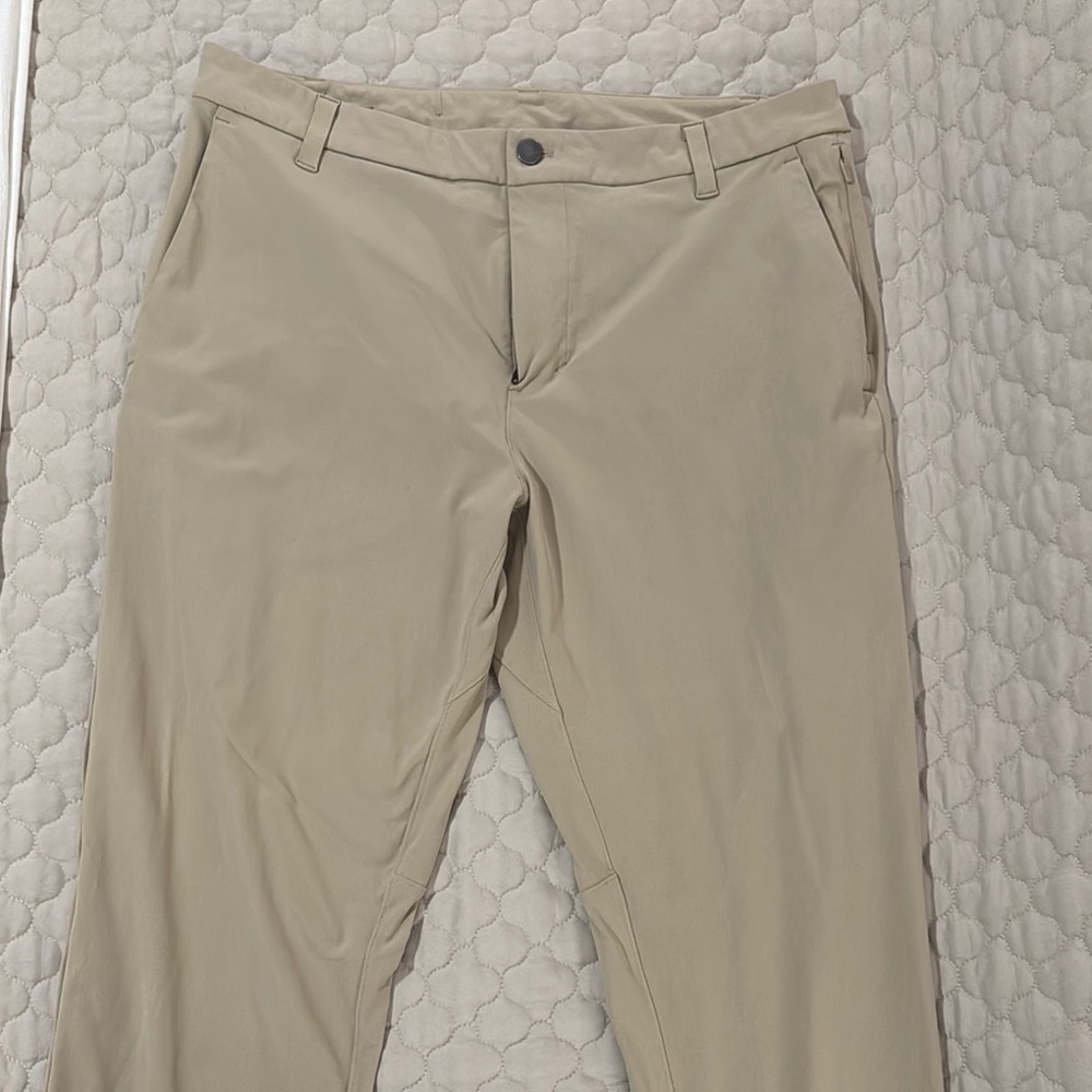 Tan Chinos with Flat Front Design and Lightweight Fabric
